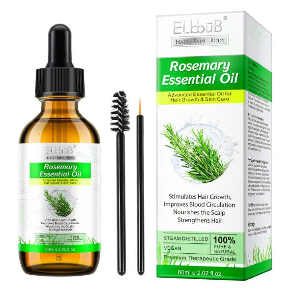 ELBBUB 100% Pure Rosemary Essential Oil for Skin Care & Stimulates Hair Growth for Men Women (60ml) - Nourishes The Scalp, , Versatile Usage for Eyebrow and Eyelash