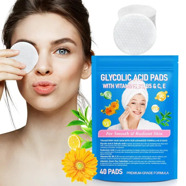 Glycolic Acid Peel Pads, 40 Count, Facial & Body Cleansing Pads with 10% Ultra Pure Glycolic + 2% Salicylic Acid, Vitamins B3, C & E, Green Tea, Calendula, Allantoin