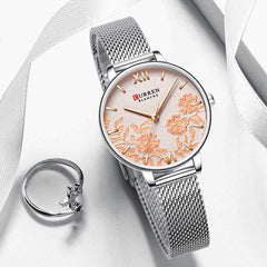 CURREN 9065 Ladies Stainless steel Casual Waterproof Small Dial Pattern Watch - Silver