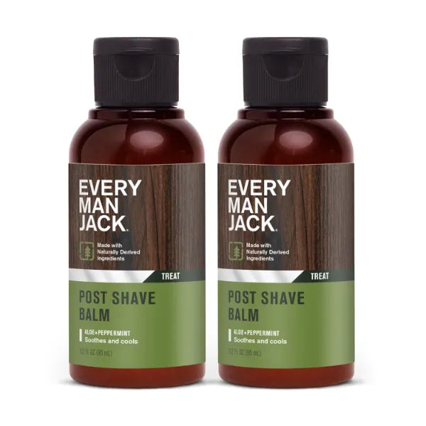 Every Man Jack Men's Post Shave Balm, Calms Irritation, Cools Skin, Hydrates, Absorbs Fast - Made with Naturally Derived Ingredients like Coconut Oil, Aloe Vera, Natural Menthol - 3.2oz (Pack of 2)