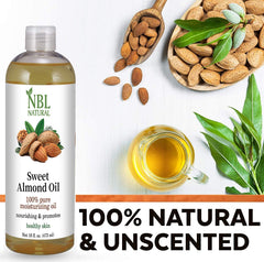 NBL Natural Almond Oil (Large 16 oz) Sweet Almond Oil for Skin or Almond Oil for Hair, the Perfect Natural Body Oil for Women, Great as Unscented Massage Oil, 473 ML