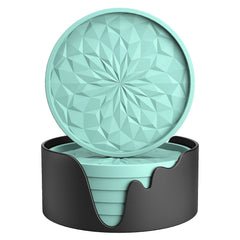 ME.FAN Silicone Coasters with Holder,[6 Pack] Drinking Coasters - Cup Mat for Hot or Cold Drinks, Thickened, Non-Slip, Non-stick,Deep Tray Mint Green