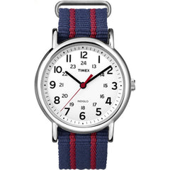 Timex Weekender 38 mm Watch- Blue/White/Chrome/Red