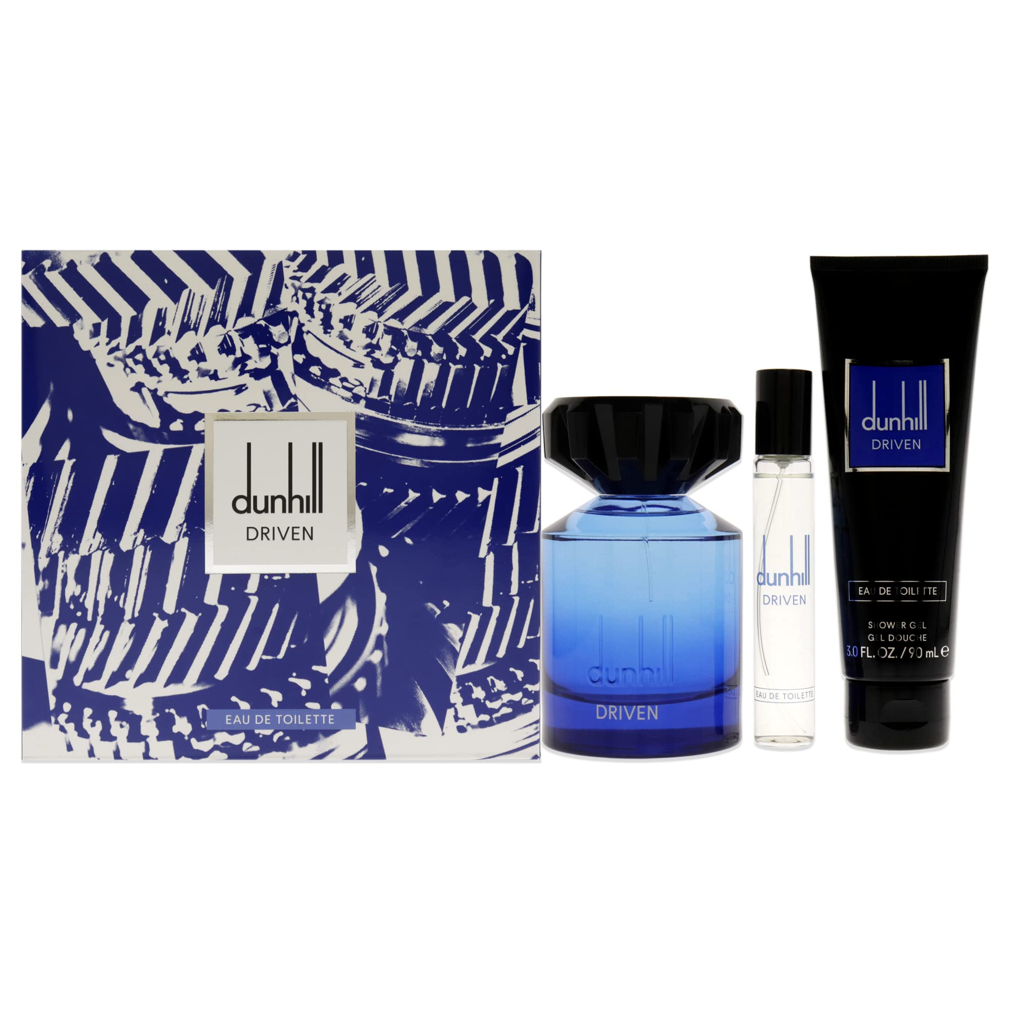 Alfred Dunhill Driven Blue 3.4oz EDT Spray, 3oz Shower Gel, 0.15ml Travel Spray Men 3 Pc Gift Set