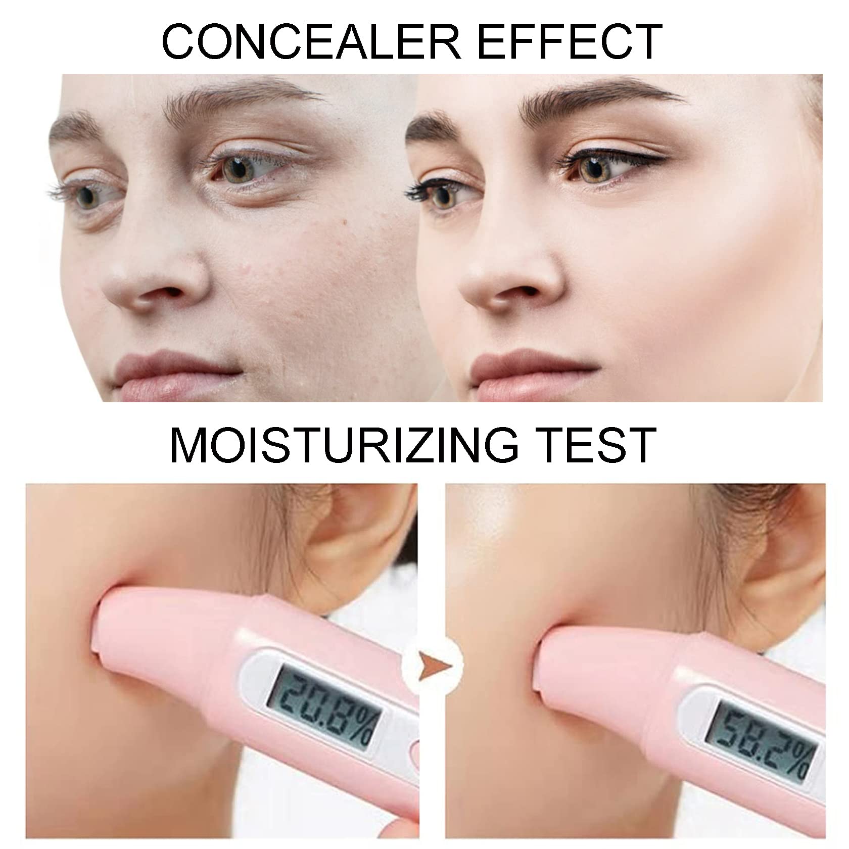 2PCS Mushroom Head Air Cushion CC Cream BB Cream Foundation Full Coverage Foundation 24HR Matte Oil Control Concealer With Makeup Face Primer & Petal-Shaped Cosmetics Brush（Natural）