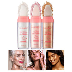 Body Shimmer Powder Polvo De Hadas Fairy Highlighter Glitter Natural Pigment Shiner Stick Loose Oil Glow Body Brighten Dust with Puff Makeup Three-Dimensional Face,Eyeshadow,Eye,Hair,Body,Hair(Set)
