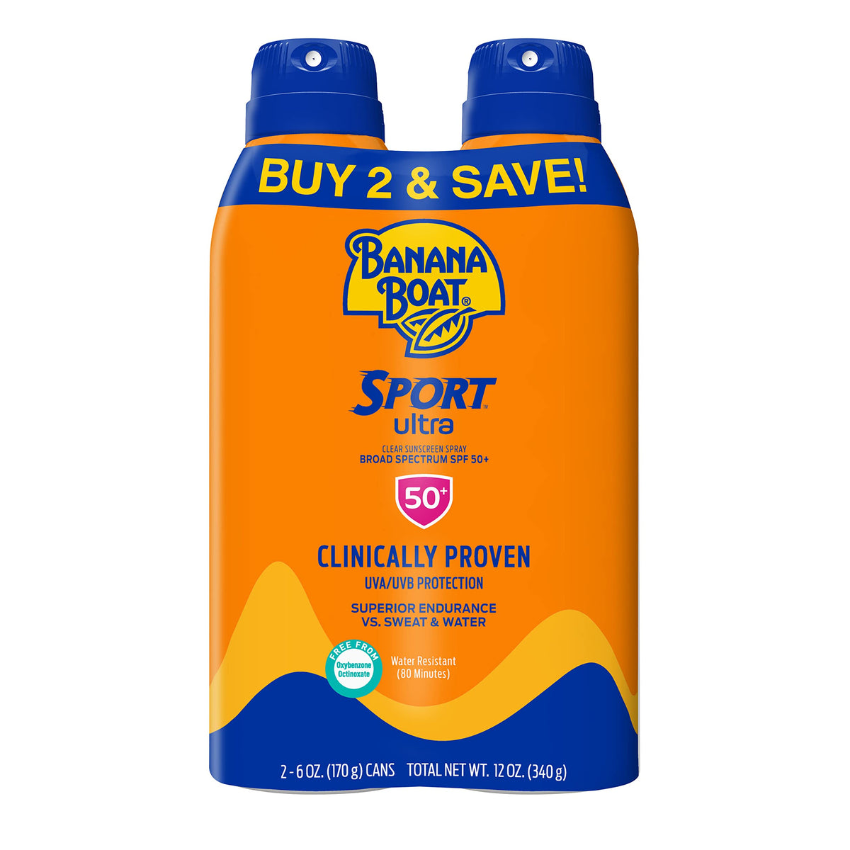 Banana Boat Sport Performance Ultramist Broad Spectrum Sunscreen Spray, SPF 50-6 Ounce Twin Pack