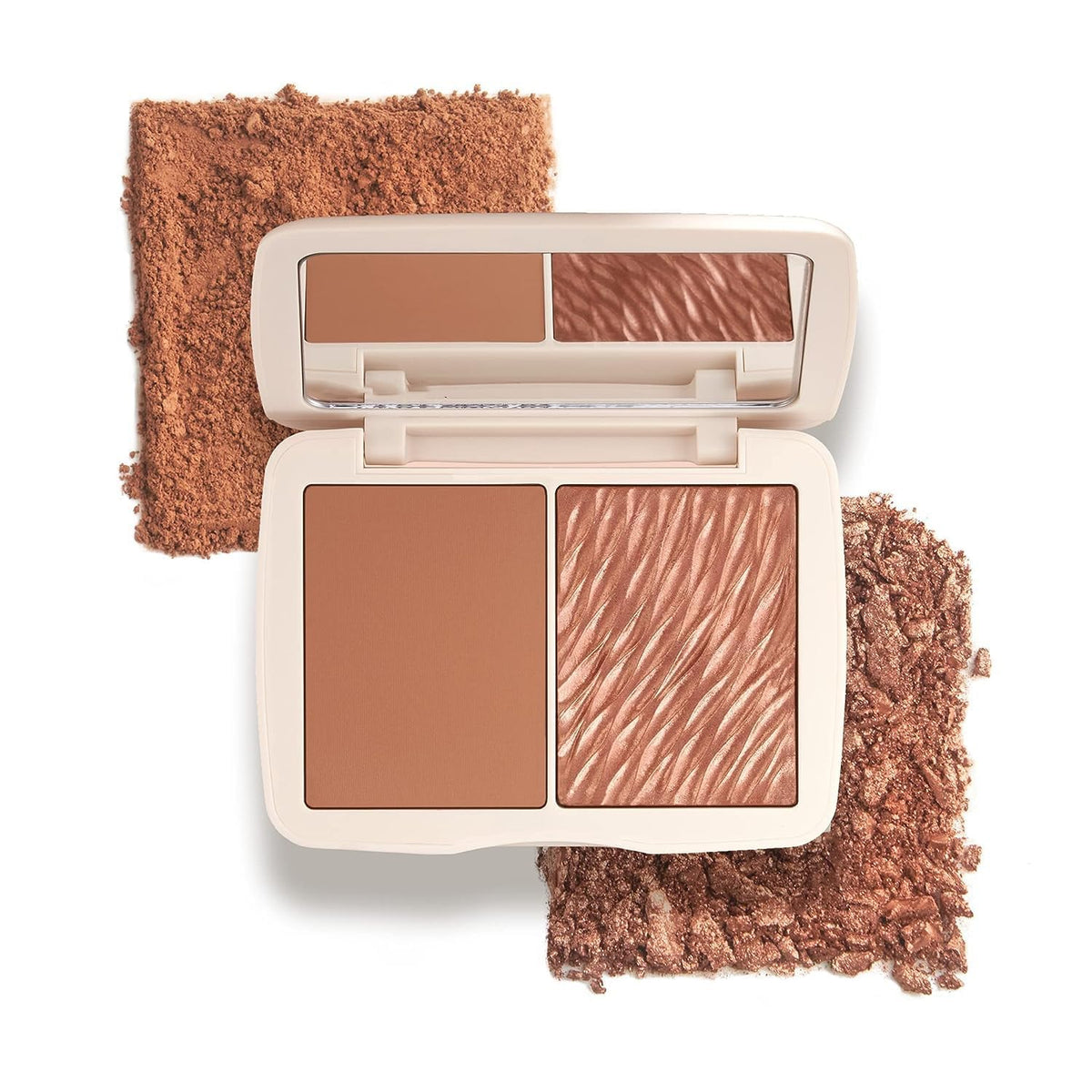 Azonee Monochromatic Powder Bronzer Duo with 1 Pcs Highlighting Brush, Suntan Bronze, Soft Matte Luminous Shimmer Finish, Create Custom, High Impact Bronze Glow