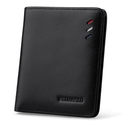 WILLIAMPOLO Men's Wallets Genuine Leather Thin Wallet Men Short Credit Card Holder Small Front Pocket Money Clips Bifold Slim Purse with ID Window - Black