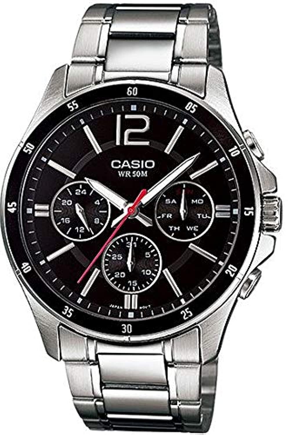 Casio Men's Watch - MTP-1374D-1AVDF Black Dial, Silver Band