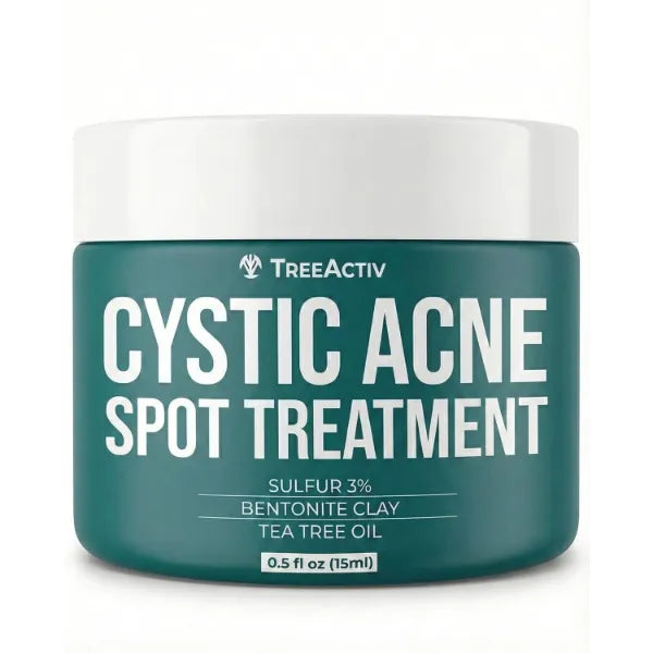 TreeActiv Cystic Acne Spot Treatment Paste with Sulfur, Bentonite Clay, and Tea Tree Oil, Deep Breakouts, 20-Minute or Overnight Application, Suitable for Face and Body, 0.5 oz