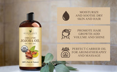 Handcraft Blends USDA Organic Jojoba Oil - Cold-Pressed 16 Fl Oz - 100% Pure and Natural - Premium Grade Carrier Oil for Skin and Hair - Hair and Body - Massage - Hexane-Free