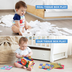 Jenilily My First Tissue Box with Tummy Time Mirror, Montessori Toy Baby Infants Newborns Kids Educational Preschool Learning 3-6-9-12 Months Development STEM Gift
