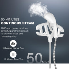 Nikai 1800W Garment Steamer with Ironing Board, Thermostat Protection, Adjustable Telescopic Pole, Suit Hanger, 2L Water Tank Capacity, 45 Sec Preheat, 2 Systems Levels, 50 Min Steam - NGS266A