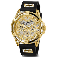 GUESS Mens 48mm Watch - Black Strap Silver Dial Silver Tone Case
