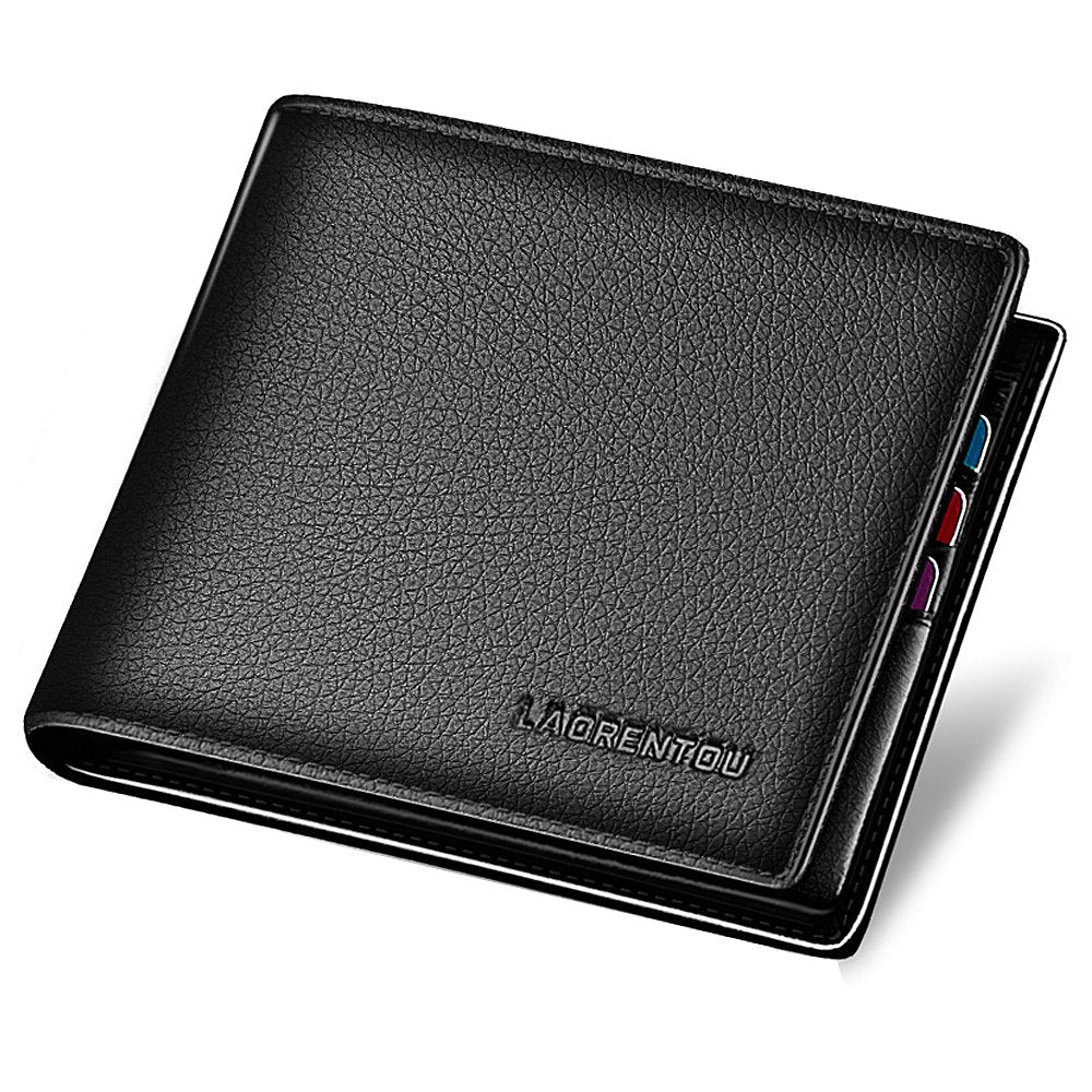 LAORENTOU Men's RFID Bifold Wallet with Zipper Coin Pocket | Genuine Leather | Slim & Casual | Black