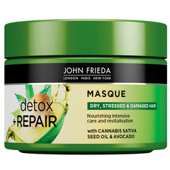 John Frieda Detox & Repair Mask 250ml, Intensive Deep Conditioner for Dry, Stressed and Damaged Hair, Nourishing Hair Mask with Cannabis Sativa Seed Oil and Avocado