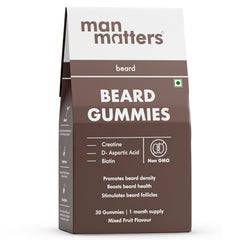 Man Matters Beard Gummies for Men | Thicken Beard, Stimulates Beard Follicles & Improves Beard Density | Biotin, D-aspartic Acid & Creatine | Gelatin-Free, 100% Vegan | 30 Gummies