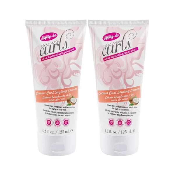 Dippity-Do Girls With Curls Ultra-Hydrating Coconut Curl Styling Cream for Curly Textured Hair, Repair, Define, Hydrate & Style, Curly Hair Product For Women, Coily, Curled, Wavy Hair, 2 Pack