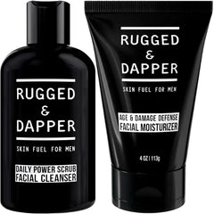 RUGGED & DAPPER - Daily Power Scrub Facial Cleanser and Age Defense Face Moisturizer Bundle