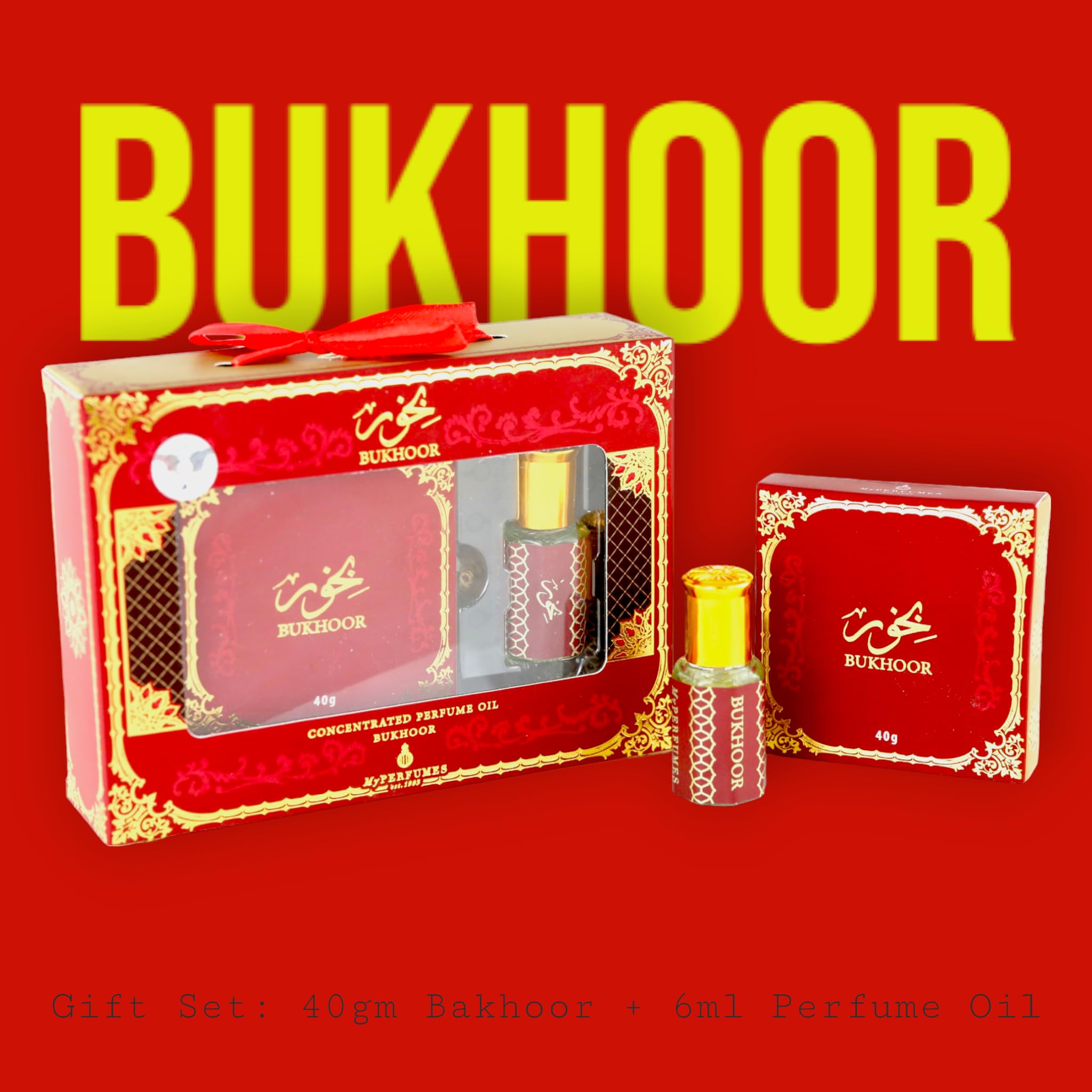 My Perfumes BUKHOOR Non Alcoholic 2 Pieces Gift Set, 40gm Bakhoor and 6ml Perfume Oil