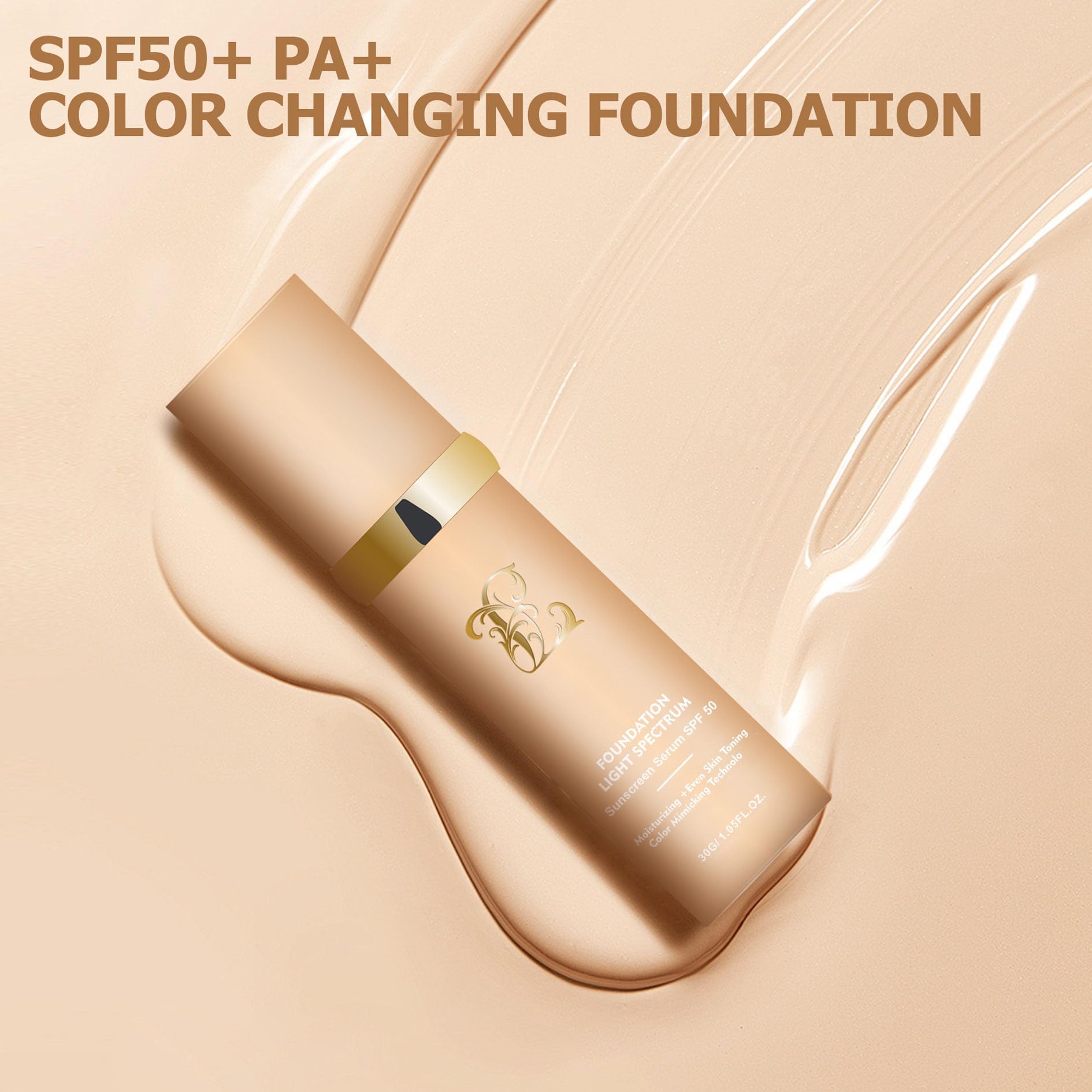 Azonee 4-in-1 Foundation - Light/Medium Spectrum, Mimic Skin Color Changed, Hydrating Medium Full Coverage Concealer with SPF 50+, Full Coverage Concealer - Longwearing & Waterproof