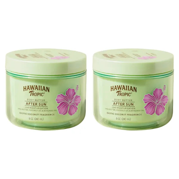 Hawaiian Tropic After Sun Body Butter with Coconut Oil, Beach Essentials, Tan Extender Lotion, 8oz each, Twin Pack (Pack of 2)