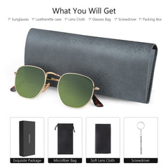 Valensole Sunglasses Metal frame Hexagonal Flat Glass Lens UV400 Protection for Driving Fishing Hiking Golf Outdoor Sport Glasses Sunglasses for Men Women