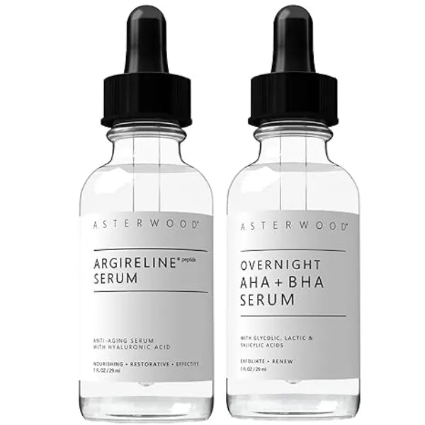 Asterwood Argireline Serum 1 oz + Overnight AHA+BHA Serum 1 oz