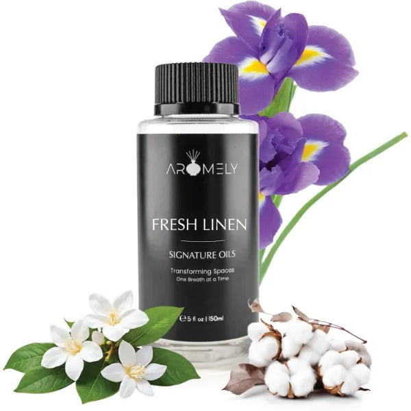 AROMELY Fresh Linen Essential Diffuser Oil Blend - Signature Diffuser Aroma Scent - Luxurious Fragrance with Notes Cool Cotton, Airy Musk and Soft Powdery Florals. (150ml)