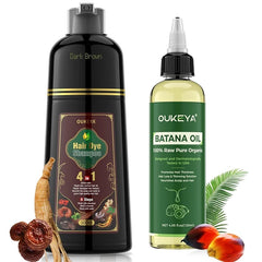 OUKEYA Dark Brown Hair Dye Shampoo 4 In 1 and OUKEYA Batana Oil for Hair Growth