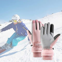 Winter Ski Gloves, Waterproof Touchscreen Snowboard Gloves, Windproof Warm Snow Gloves for Mens, Womens, Skiing, Snowboarding, Running and Cycling, One Size - Pink