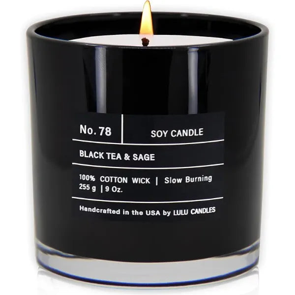 Lulu Candles Black Tea & Sage Highly Scented Candles for Home Soy Blend Jar Candle with 100% Cotton Wick  Slow Burning (9 Oz.)