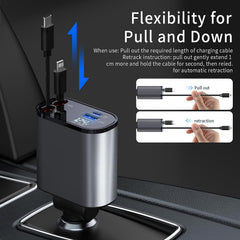 FOKKAH 60W Retractable Car Charger Compatible with iPhone16/15/14/13/12/11,Fast Car Power Adapter PD20W /Type-C 40W,Car USB Fast Phone Charger (Quadrate)