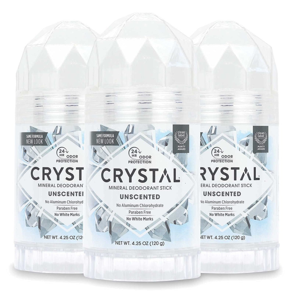 Crystal Essence Mineral Deodorant Stick - Unscented Body Deodorant With 24-Hour Odor Protection, Non-Staining & Non-Sticky, Aluminum Chloride & Paraben Free, 4.25 oz, (3 Pack) (Packaging May Vary)