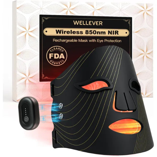 WELLEVER Red Light Therapy Mask for Face, Wireless Led Face Mask Light Therapy with 850nm Near-Infrared, 4 Modes Rechargeable Led Facial Skincare Device