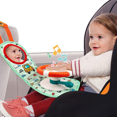 AM ANNA Baby Car Seat Toys for Infants with Mirror, Carseat Toys Steering Wheel with Music Lights and Driving Sounds, Travel Car Seat Toy for Infants Babies 6 to 12 Months