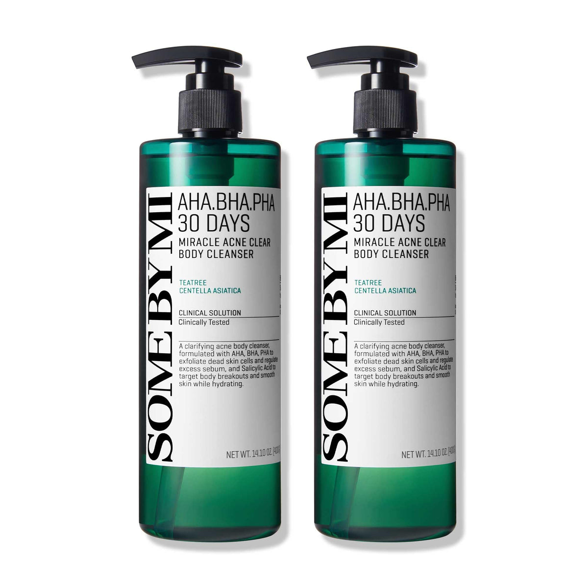 SOME BY MI AHA BHA PHA 30 Days Miracle Acne Clear Body Cleanser - Pack of 2 - Daily Exfoliating Tea Tree Acne Body Wash with Salicylic Acid - Deep Cleanses Sebum and Impurities - Korean Skin Care