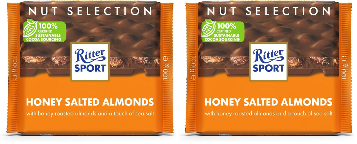 Ritter Sport Honey Salted Almonds Chocolate - 100g (Pack of 2)