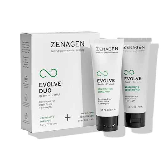 ZENAGEN Evolve Repair + Protect Travel Duo | Nourishing Shampoo + Conditioner, Repairs & Strengthens Damaged Hair, Promotes Thicker Fuller Growth, Plant-Based, Color-Safe, Vegan, 2.5 oz