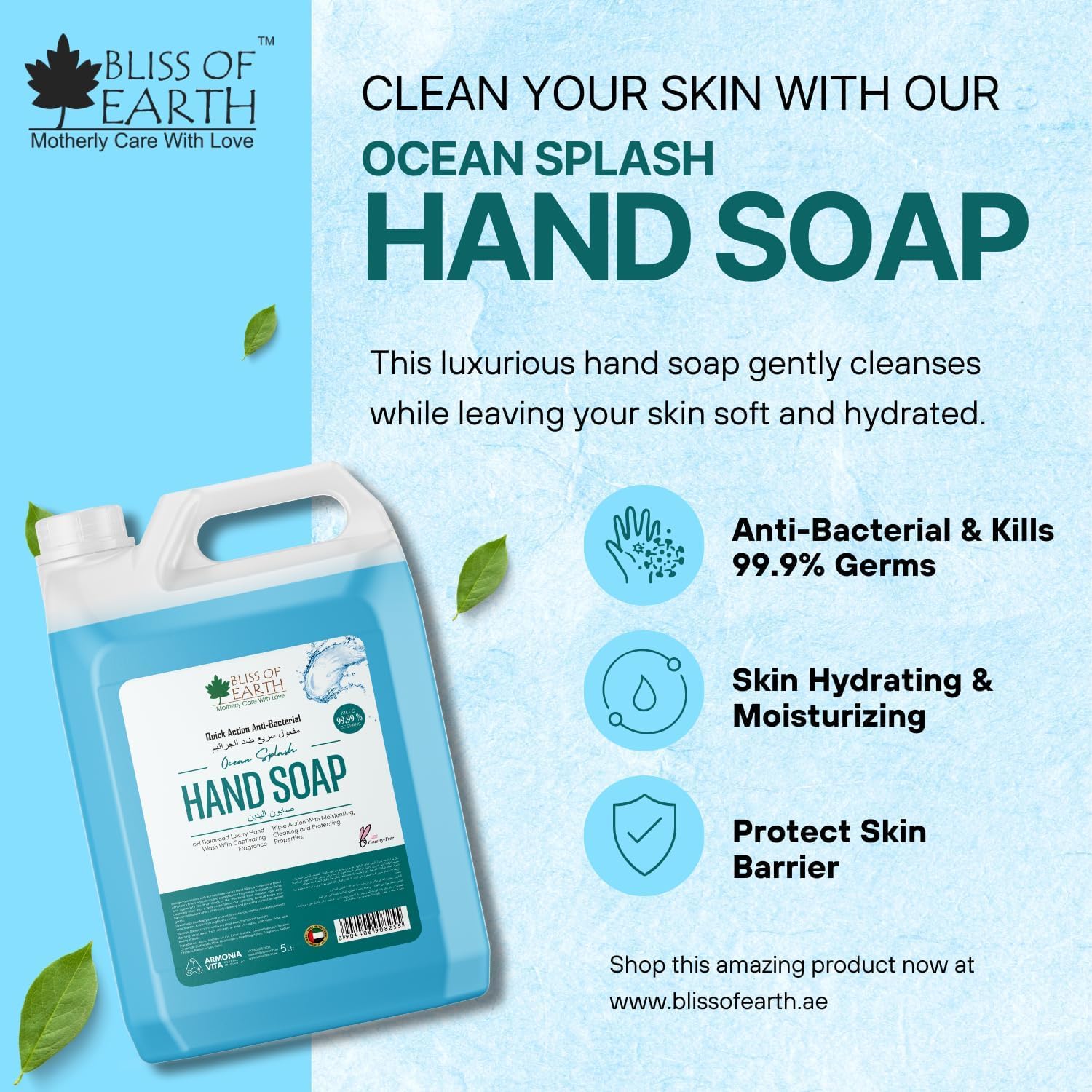 Bliss of Earth Hand Wash Liquid Refill, Refreshing Ocean Splash & Luxury Lily Combo, Hand Soap Liquid with Moisturizing Formula & Aromatic Fragrance, Perfect for Hotel, Office & Home – 5 Litres Each