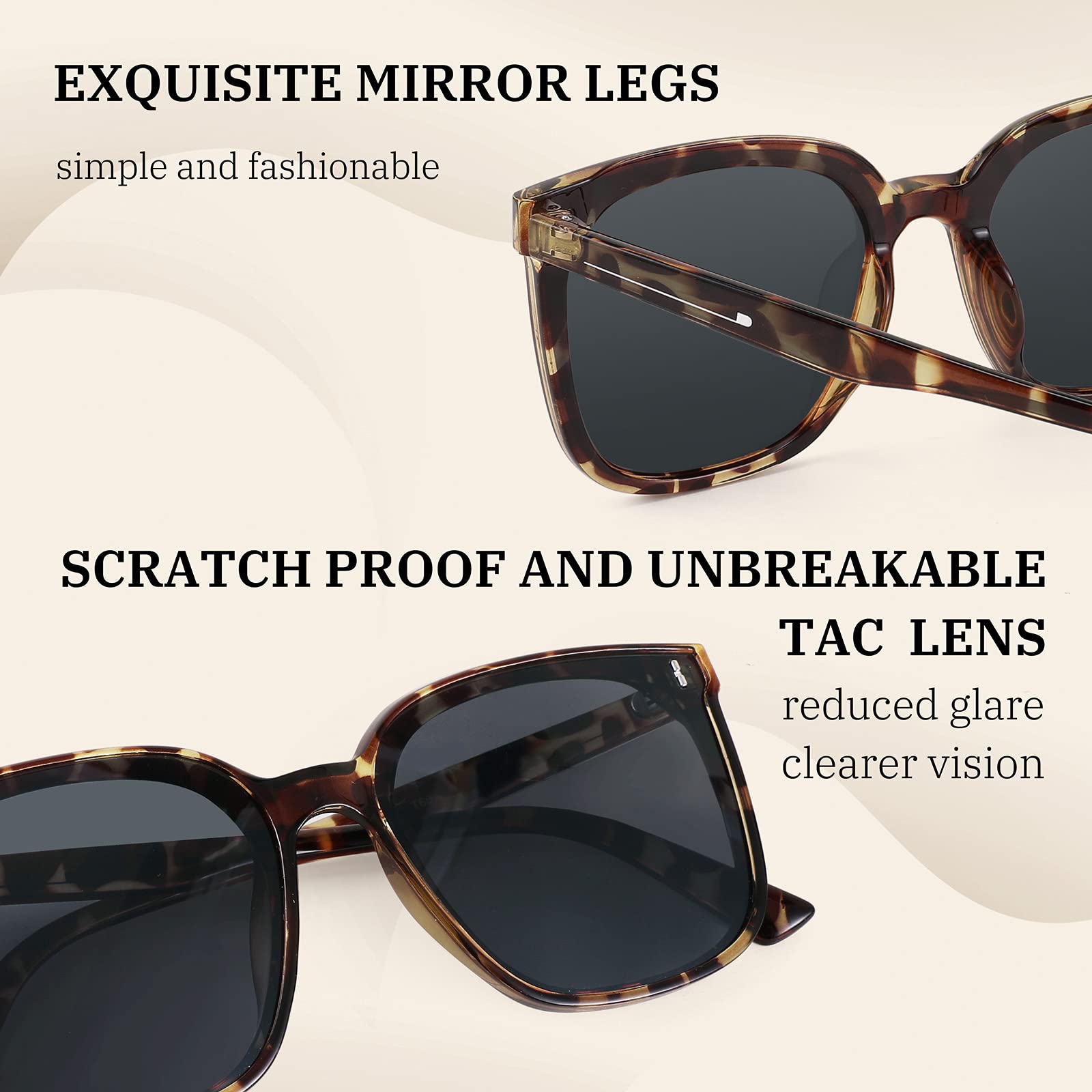 FEISEDY Women Oversized Vintage Polarized Sunglasses Square Cute Trendy Classic Simple Men B2758