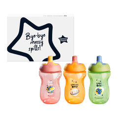 Tommee Tippee Sportee Water Bottle for Toddlers, Spill-Proof | 10oz, 12m+, 3 Pack (Pink, Green & Orange)