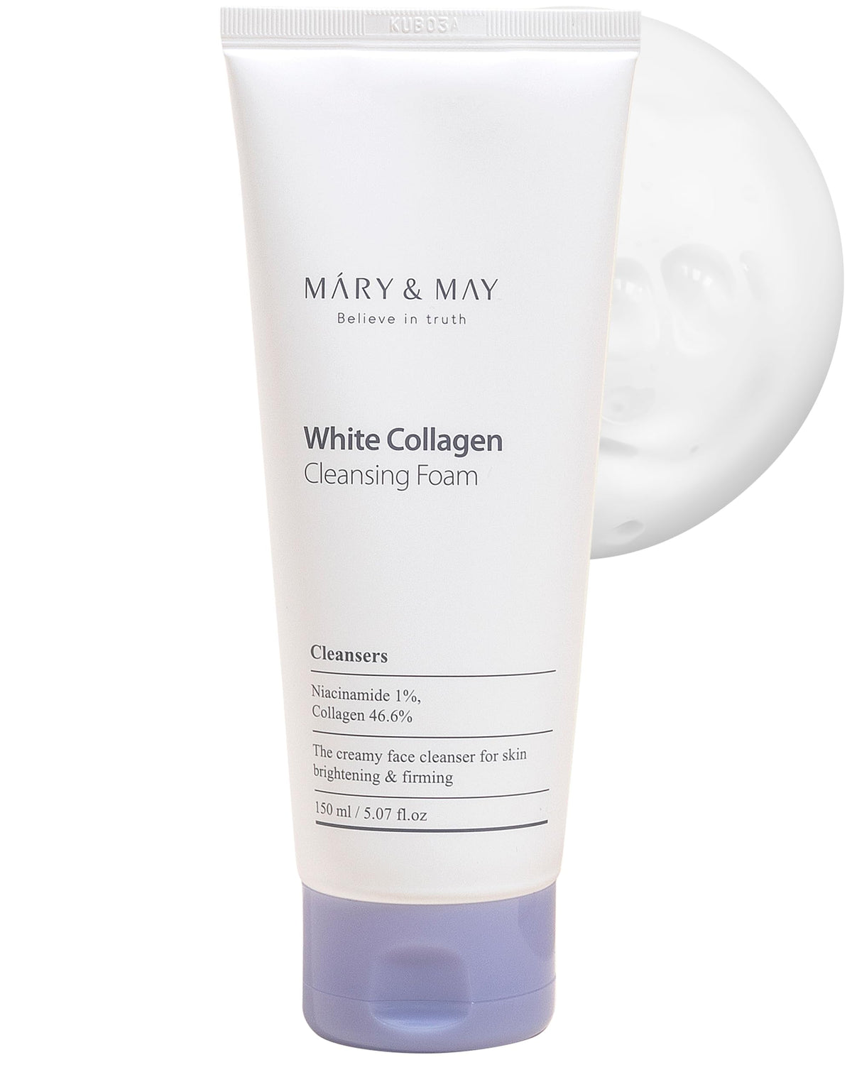 Mary&May White Collagen Cleansing Foam - Deep Cleansing, Hydrating Formula for Firm and Radiant Skin with Niacinamide - Korean Skincare, EWG Green Grade, Hypoallergenic, 150ml