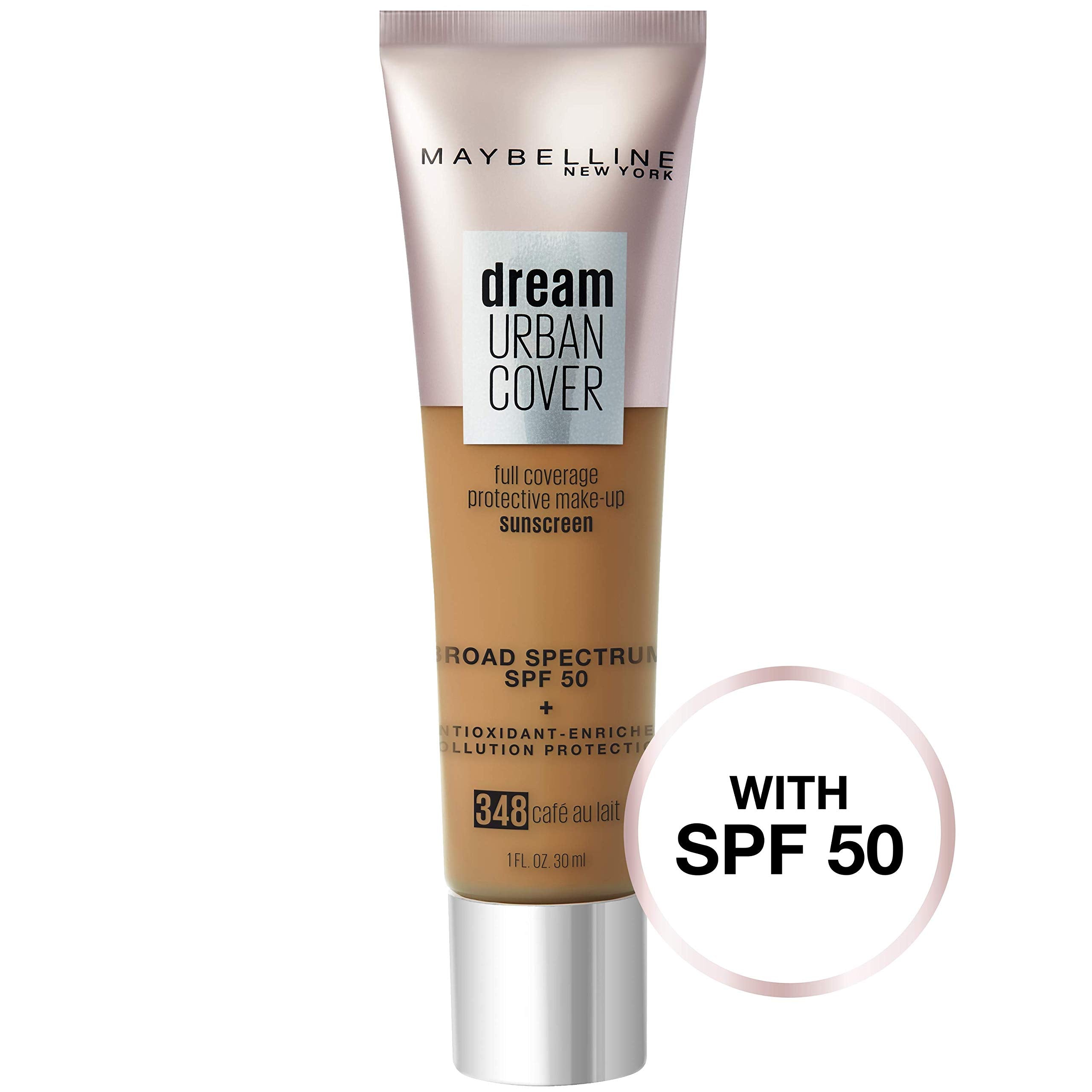 Maybelline Dream Urban Cover Flawless Coverage Foundation Makeup, SPF 50, Cafe Au Lait