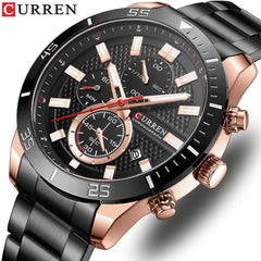 CURREN 8417 Men's Wristwatch Chronograph Waterproof Brand Luxury Sports Military (BLACK)