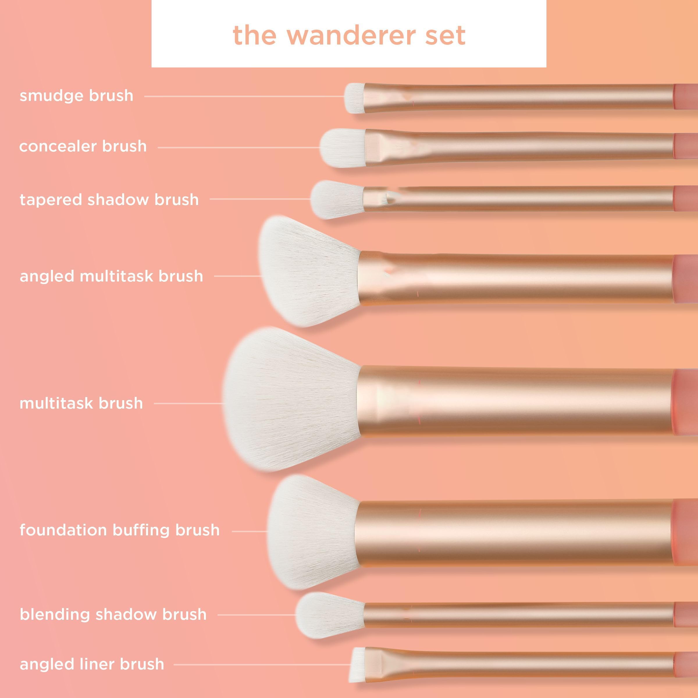 TERRIFI The Wanderer Make up Brush Kit, Premium and Professional 8 Midi-size Brush Set with Bag, Soft Bristles, Foundations, Powders, and Concealers, For Foundations, Powders, and Concealers, Gold