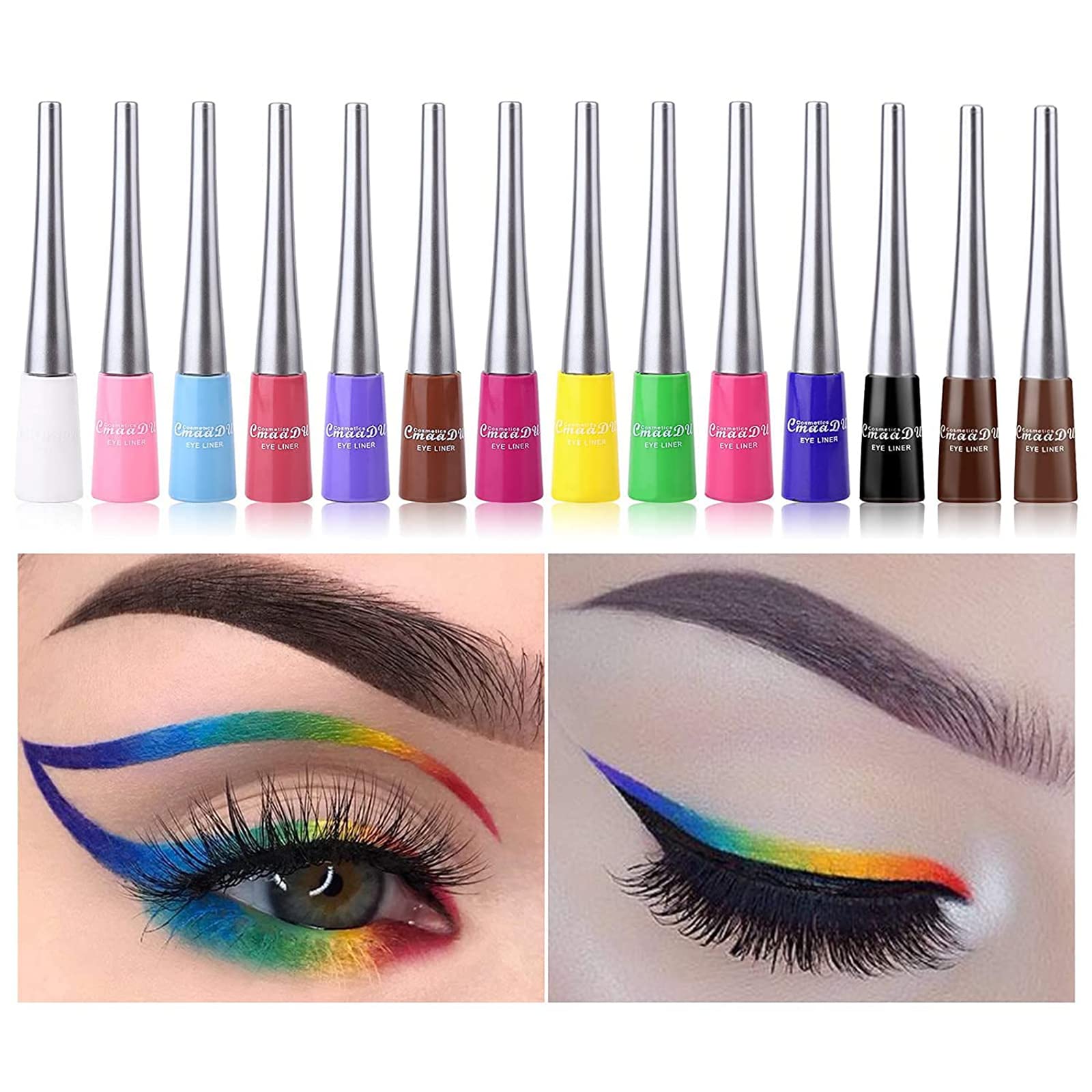 TERRIFI 14 Colors Matte Liquid Eyeliner Set Colorful Neon Eyeliner Pencil Pigmented Waterproof Smudgeproof Long Lasting Gel Eye Liner Christmas Makeup Gift Kit for Women