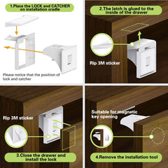 ECVV Child Safety Magnetic Cabinet Locks with Key Invisible Baby Proofing Toddlers Safety Locks for Kitchen Cupboards Drawers Magnetic Child Locks Baby Latches, No Tools Required (4 Locks + 1 Key)