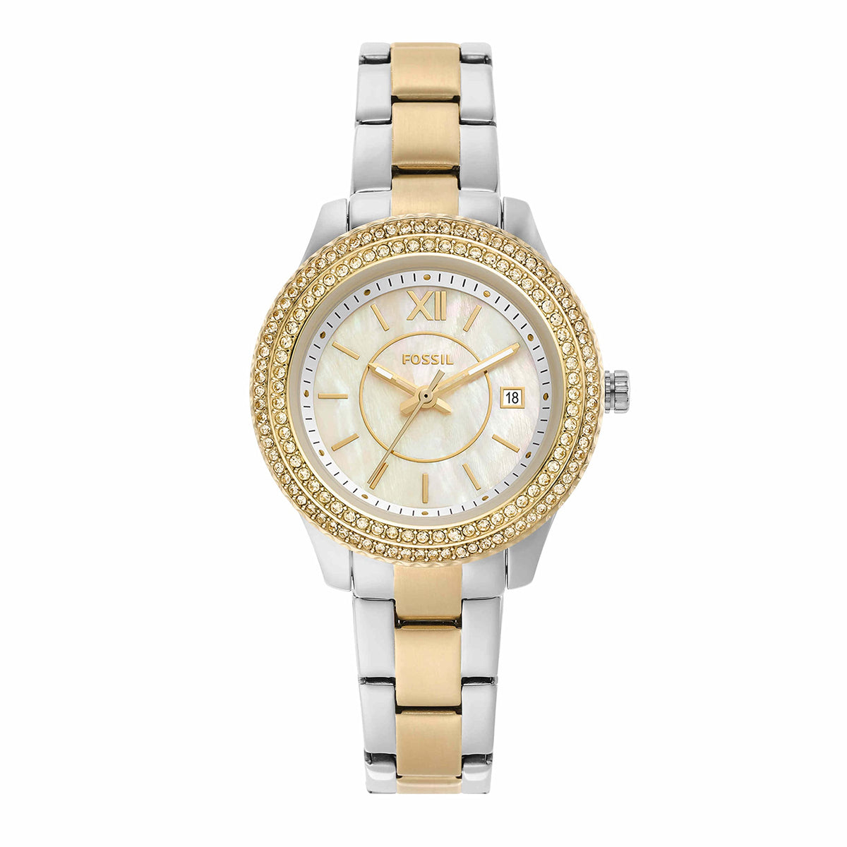 Fossil Women's Stella Mini Quartz Stainless Steel Three-Hand Watch, Color: Gold/Silver (Model: ES5138)